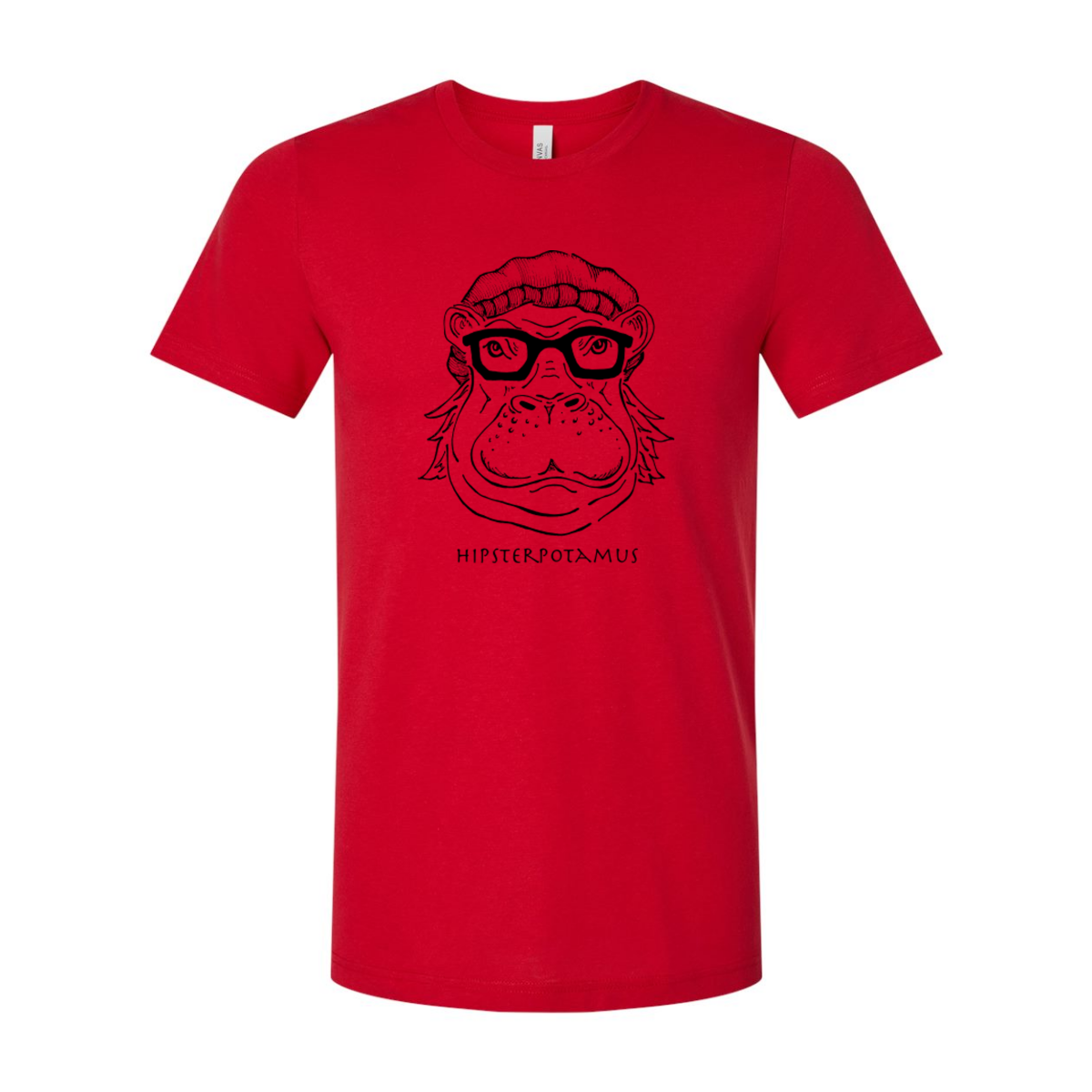 "Hipsterpotamus" Unisex T-Shirt: Olive & Red