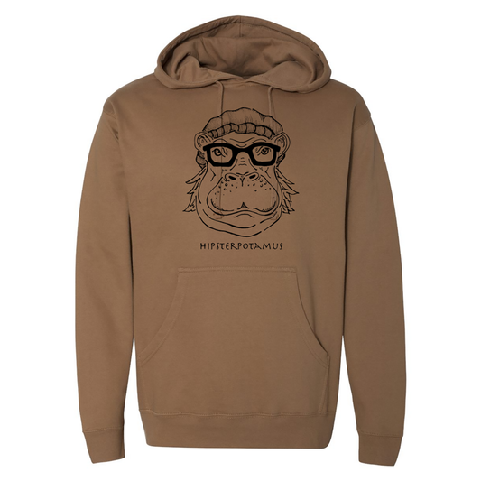 "Hipsterpotamus" Unisex Sweatshirt: Brown/Sandstone/    Red